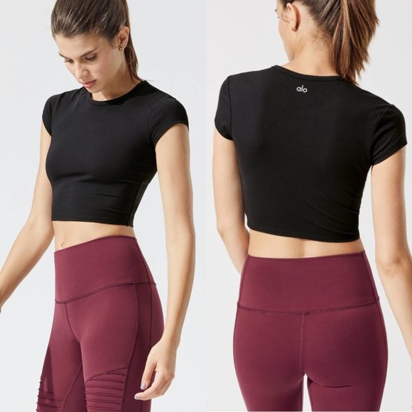 ALO Yoga Mint Crewneck Short Sleeve Crop Baby Tee - Picture 3 of 10